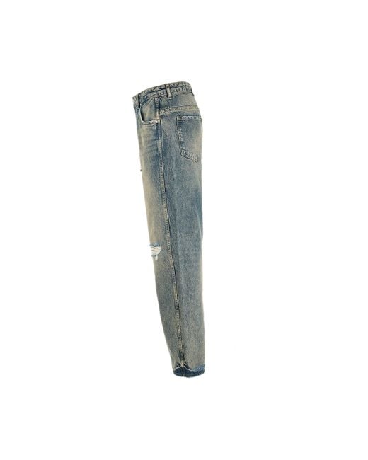 Represent Blue R3D Destroyer Baggy Denim Jeans, Cream, 100% Cotton for men
