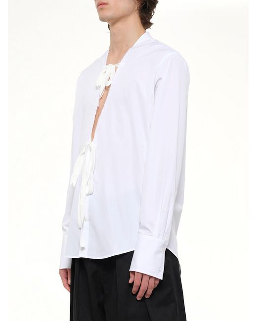 Maison Margiela White V Neck Long Sleeved Shirt for men