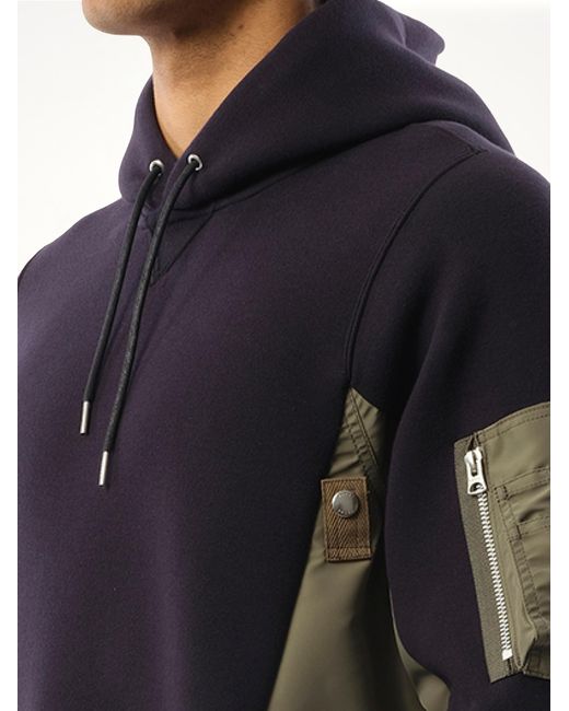 Sacai Blue Sponge Sweat Nylon Twill Hoodie, Long Sleeves, 100% Cotton for men