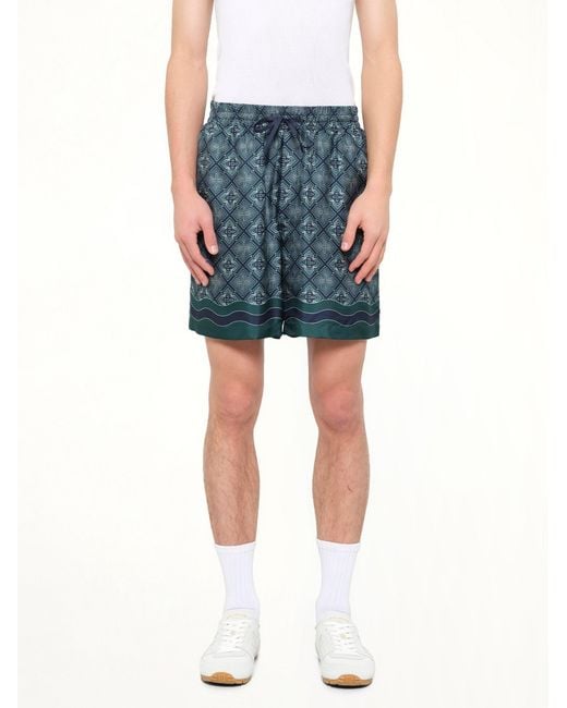 Casablanca Blue Radiating Monogram Silk Shorts for men