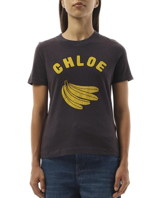 Chloé Black Banana Print T-Shirt, Short Sleeves, 100% Cotton