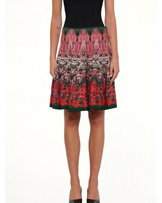 McQueen Red Flower Jacquard Mini Skirt