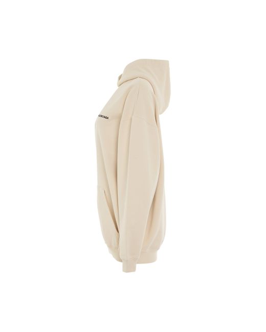 Balenciaga Natural 'Fleece Back Logo Medium Fit Hoodie, Long Sleeves, Cream/, 100% Cotton, Size: Small