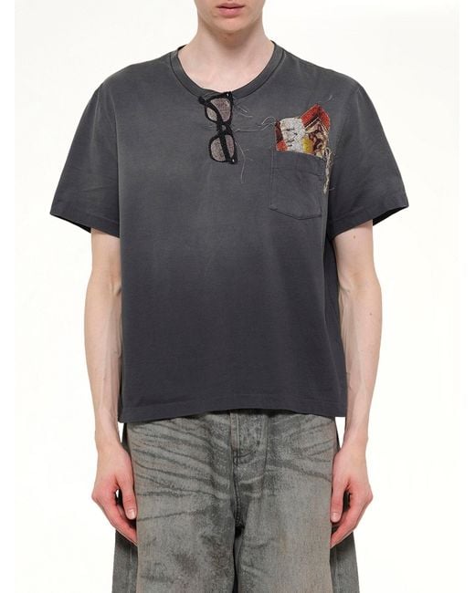 Doublet Gray Trompe L'Oeil Embroidery T-Shirt for men