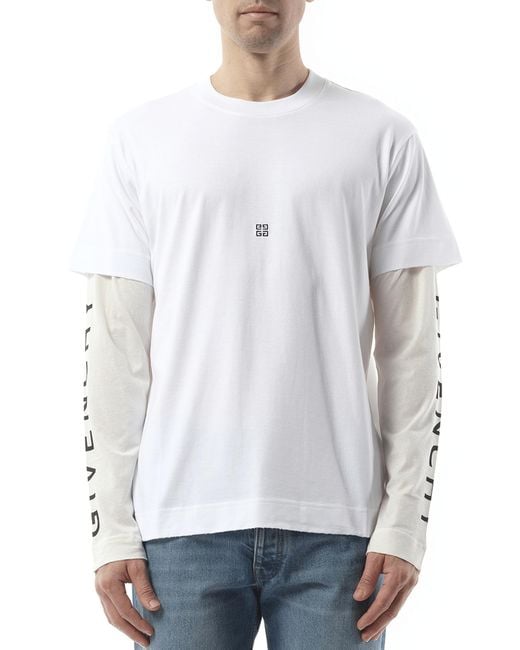 Givenchy White Multi Layer Jersey Long Sleeve T-Shirt, 100% Cotton, Size: Small for men