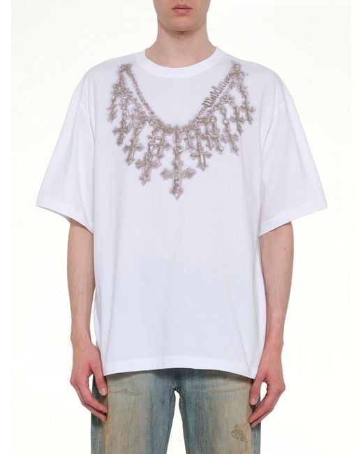 we11done White Cross Necklace T-Shirt for men