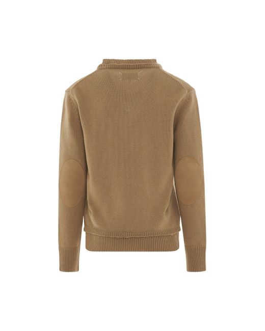 Maison Margiela Natural Elbow Patch V-Neck Knit Sweater, Long Sleeves, , 100% Cotton, Size: Large for men