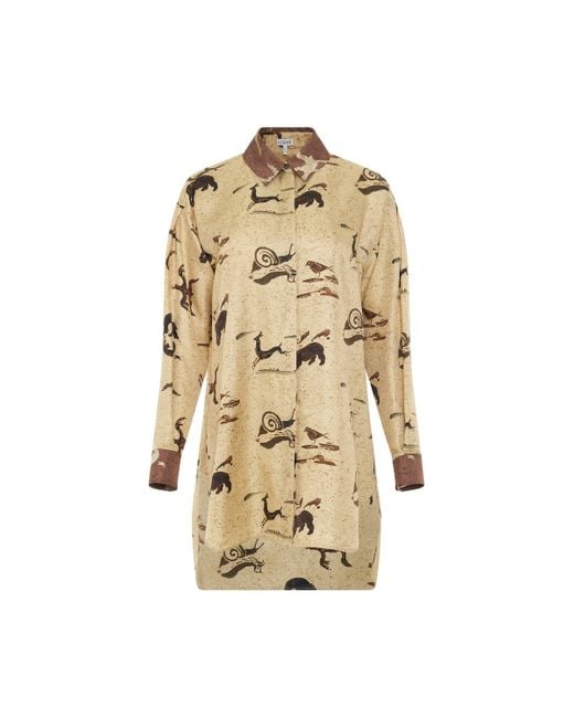 Loewe Natural Animal Print Oversize Silk Shirt, Long Sleeves, Light