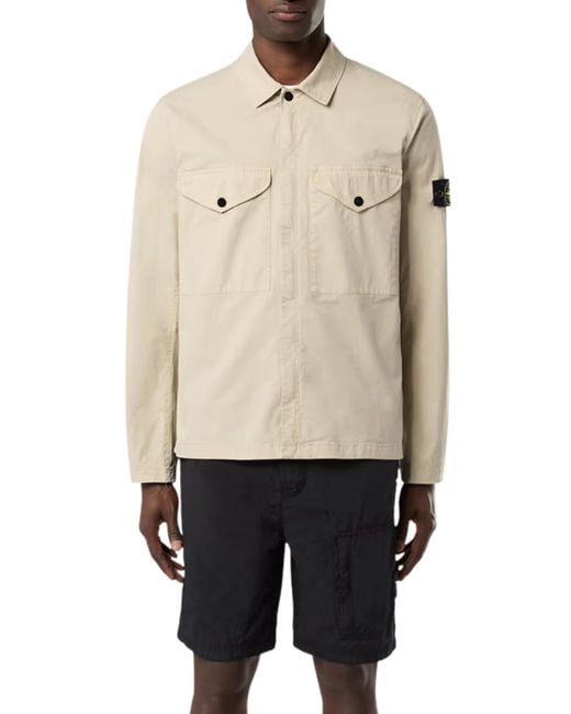 Stone Island Natural Supima Cotton Overshirt, Long Sleeves, 100% Cotton, Size: Medium for men