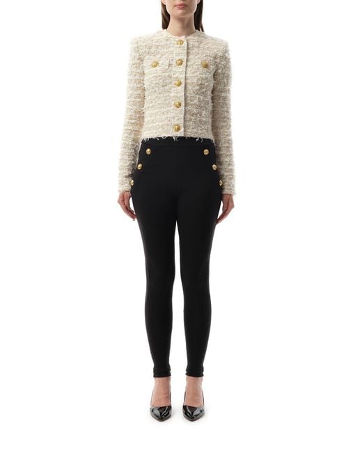 Balmain Multicolor 2 Pockets Buttoned Tweed Knit Crop Jacket, 100% Polyester