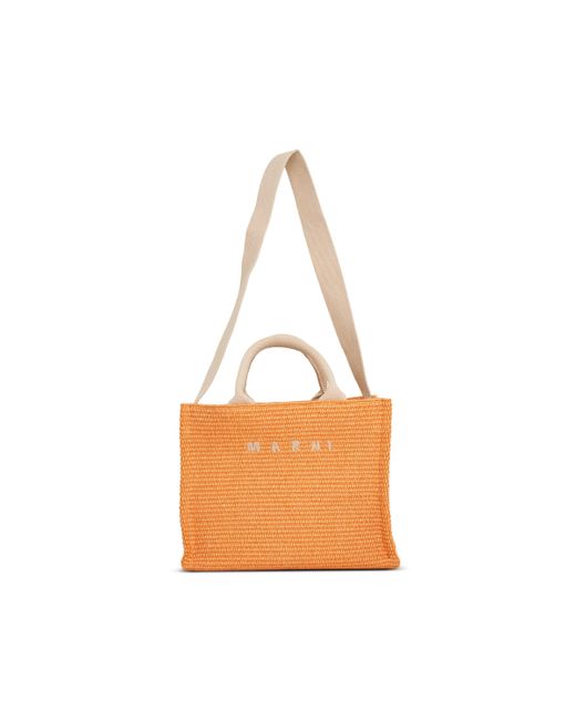 Marni Orange Raffia Small Shopping Bag, , 100% Cotton