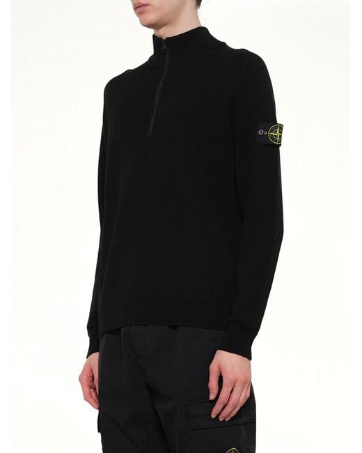 Stone Island Black 5100124 Ribbed Cotton Half-Zip Sweater for men