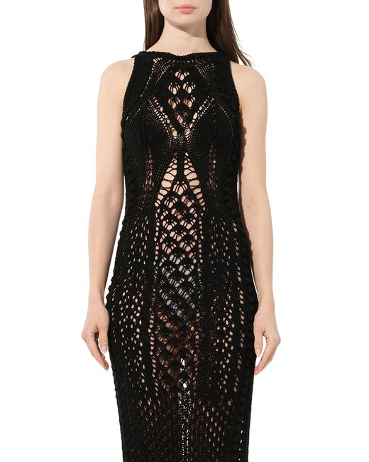 Balmain Black Long Crochet Knit Dress