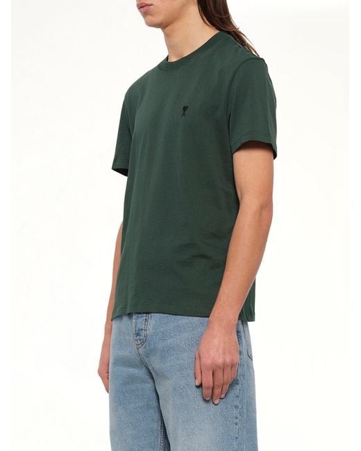 AMI Green Contrasted Ami De Coeur T-Shirt for men