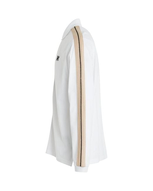 Palm Angels White Monogram Track Long Sleeve Polo, 100% Cotton, Size: Small for men