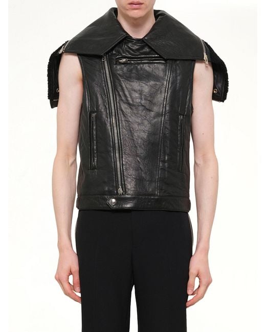 Givenchy Black Podium Short Sleeve Leather Jacket for men