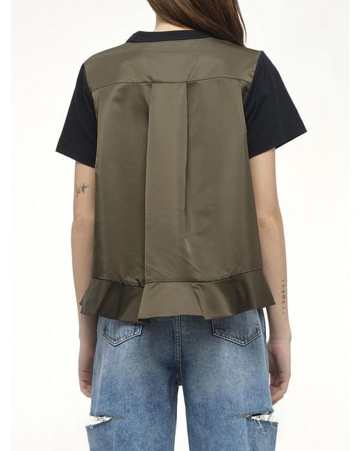 Sacai Black X Nylon Twill X Cotton Jersey T-Shirt, 100% Cotton