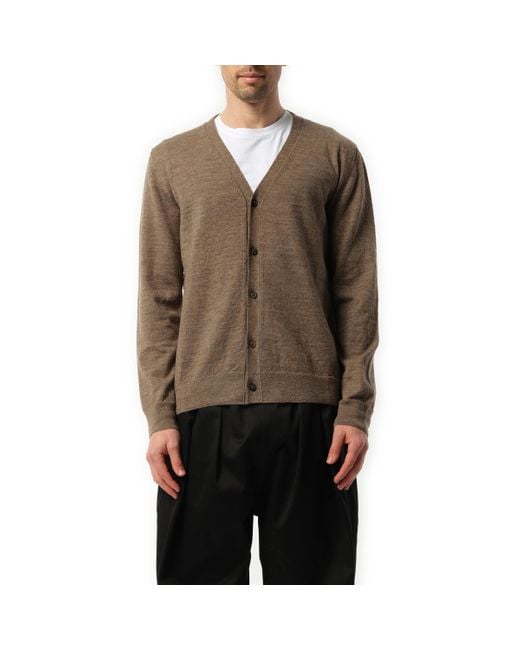 Maison Margiela Brown Elbow Patch Knit Cardigan, Long Sleeves, 100% Wool, Size: Medium for men