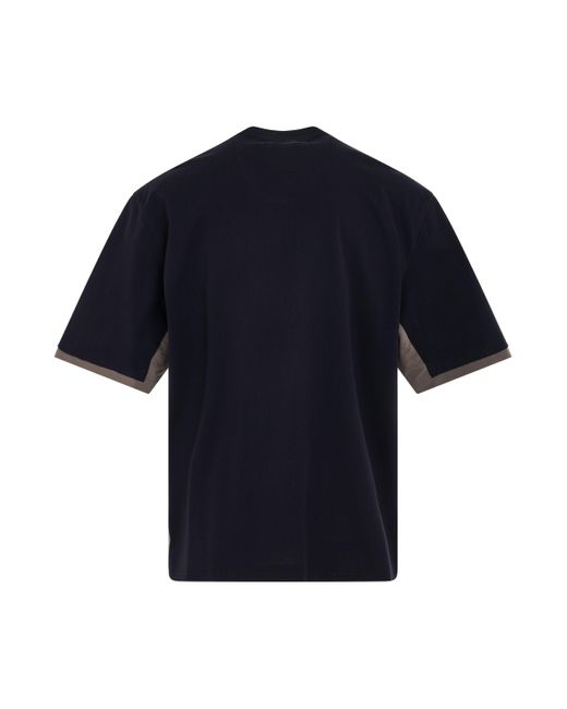 Sacai Blue Layered Cotton Jersey T-Shirt, Round Neck, Short Sleeves, /Taupe, 100% Cotton for men