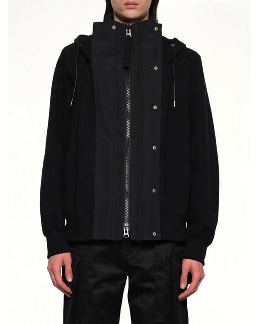Sacai Black Sponge Sweat X Grosgrain Hoodie for men