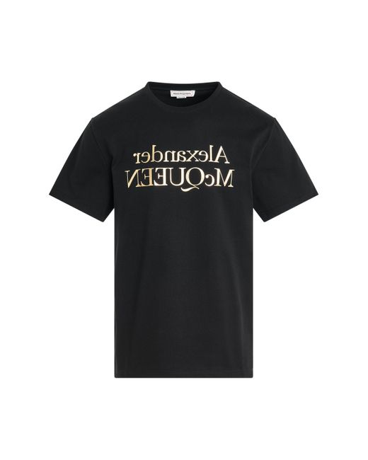 Alexander McQueen Black Foil Print T-Shirt, Short Sleeves, /, 100% Cotton, Size: Medium for men