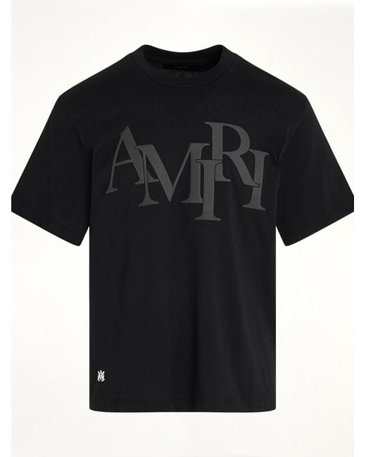 Amiri Black Staggered Logo T-Shirt for men