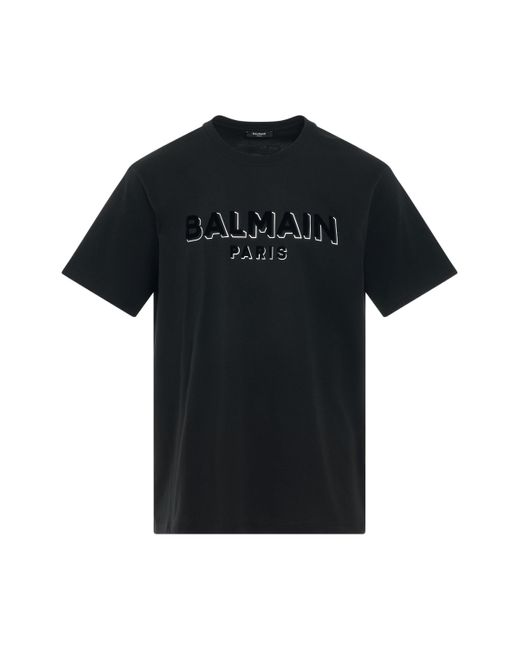 Balmain Black 'Logo Flock & Foil T-Shirt, Round Neck, Short Sleeves, /, 100% Cotton, Size: Small for men