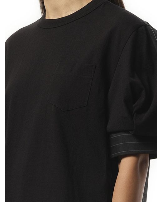 Sacai Black X Spun Organza X Cotton Jersey T-Shirt, Short Sleeves, 100% Polyester