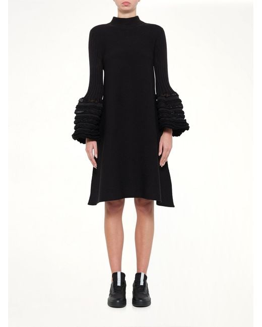 CFCL Black Pottery Swell Glitter Long Bell Sleeve Flare Mini Dress