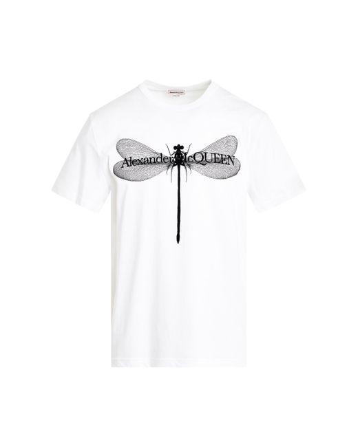 Alexander McQueen White Dragonfly Print T-Shirt, Short Sleeves, /, 100% Cotton for men