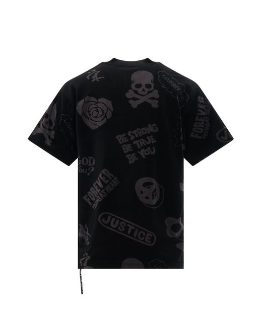 Mastermind Japan Black Embroidery Logo Boxy Fit Baseball T-Shirt, Round Neck, Short Sleeves, , 100% Cotton, Size: Large for men