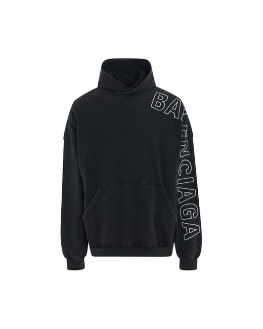 Balenciaga Outline Logo Oversized Hoodie In Washed Black for Men | Lyst UK