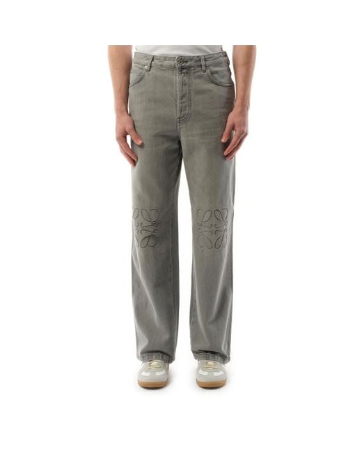 Loewe Gray Anagram Baggy Melange Cotton Jeans for men