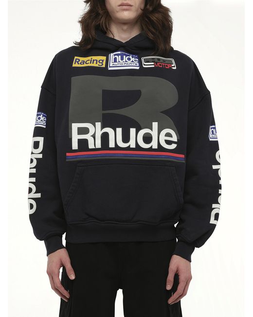 Rhude Black Petrol Patch Hoodie, 100% Cotton, Size: Small for men