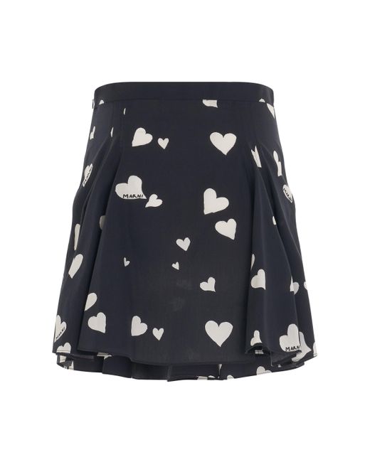 Marni Blue Heart-Printed Mini Skirt, , 100% Cotton