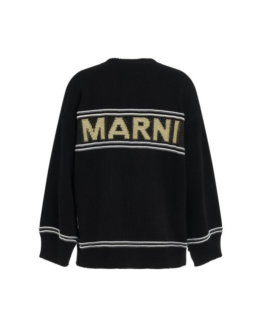 Marni Black Logo Cardigan, Long Sleeves, , 100% Cotton