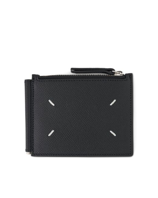 Maison Margiela Black Four Stitch Logo Wallet With Zip, , 100% Brass for men