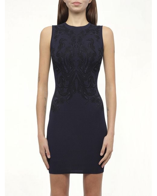Alexander McQueen Blue Nk Pncl Mini Dress