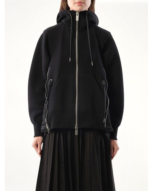 Sacai Black Sponge Sweat Nylon Twill Hoodie