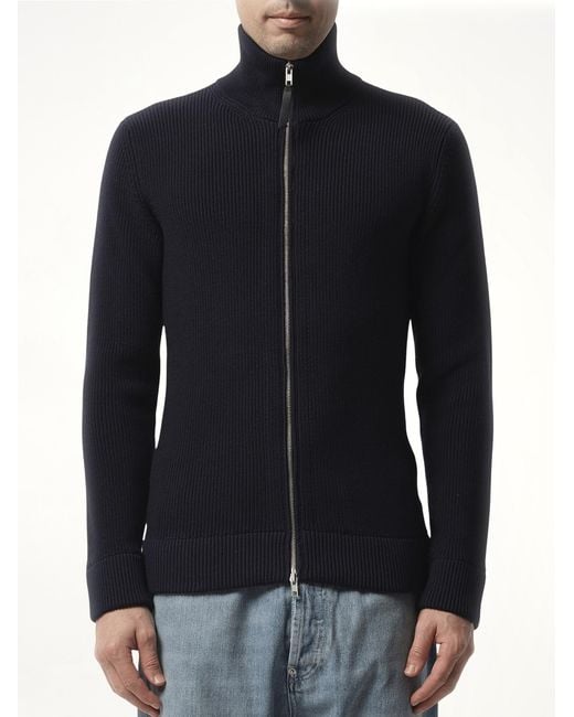 Maison Margiela Black English Rib Zip Cardigan for men