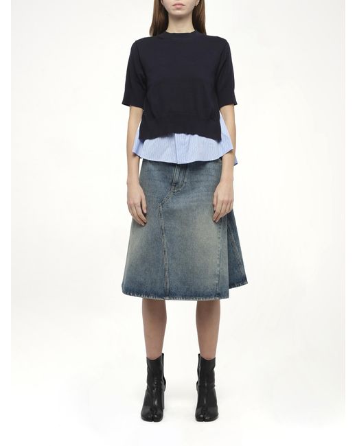 Sacai Blue X Poplin X Knit Pullover, 100% Polyester