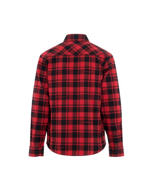Off-White c/o Virgil Abloh Red Off- Check Flannel Shirts, Long Sleeves, /, 100% Cotton, Size: Large for men