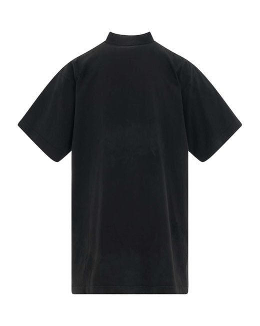 Balenciaga Black Logo Patch Distressed Oversized T-Shirt, Short Sleeves, 100% Cotton for men