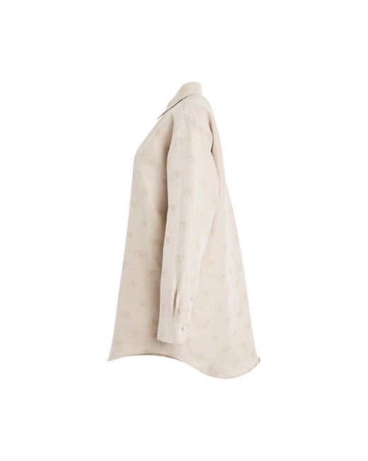 Off-White c/o Virgil Abloh Natural Off- Linen Jacquard Overshirt, Long Sleeves, , 100% Cotton