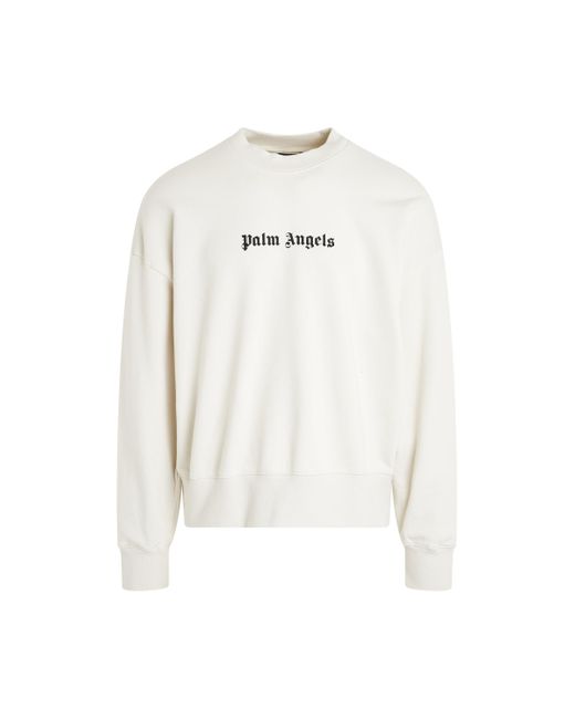 Palm Angels White Logo Crewneck Sweater, Long Sleeves, Off, 100% Cotton for men