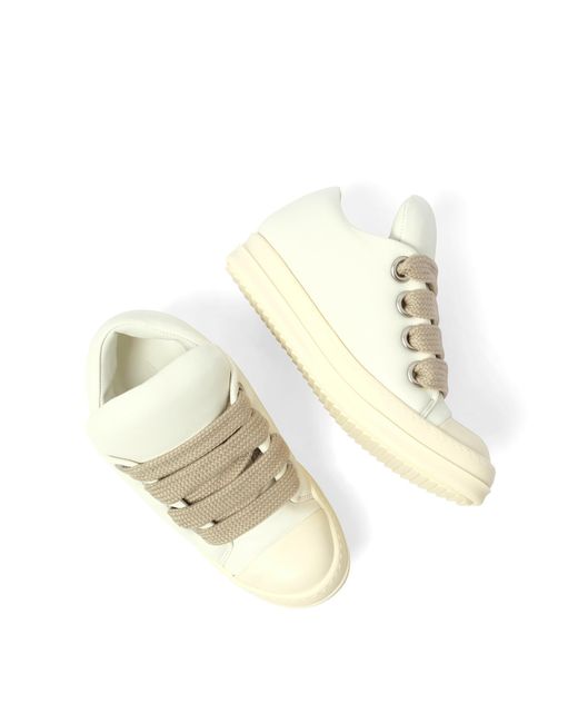 Rick Owens White Padded Jumbolace Low Sneaks Sneakers, 100% Calf Leather