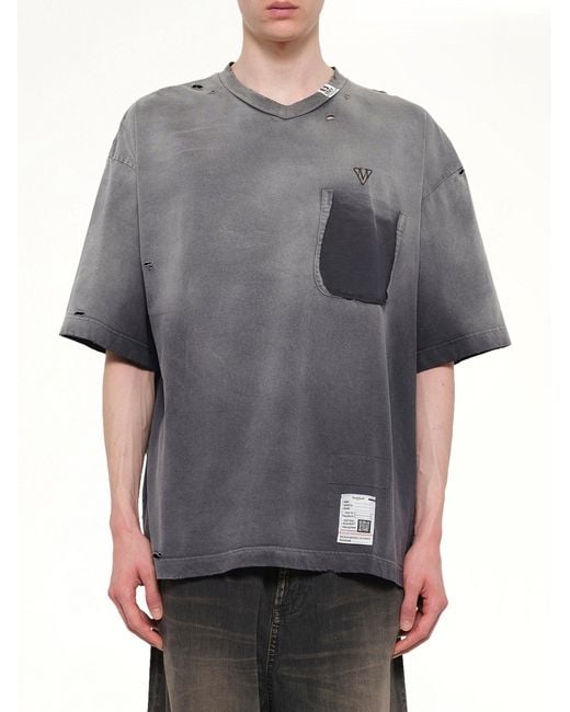 Maison Mihara Yasuhiro Gray Sun Faded V Neck T-Shirt for men
