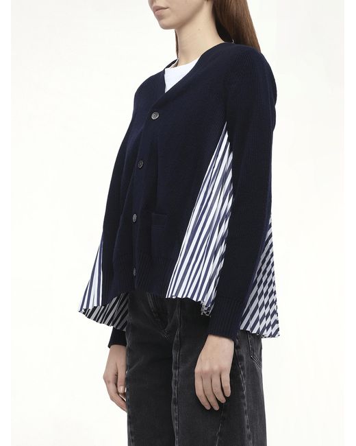 Sacai Blue X Wool Knit X Cotton Poplin Cardigan, 100% Wool