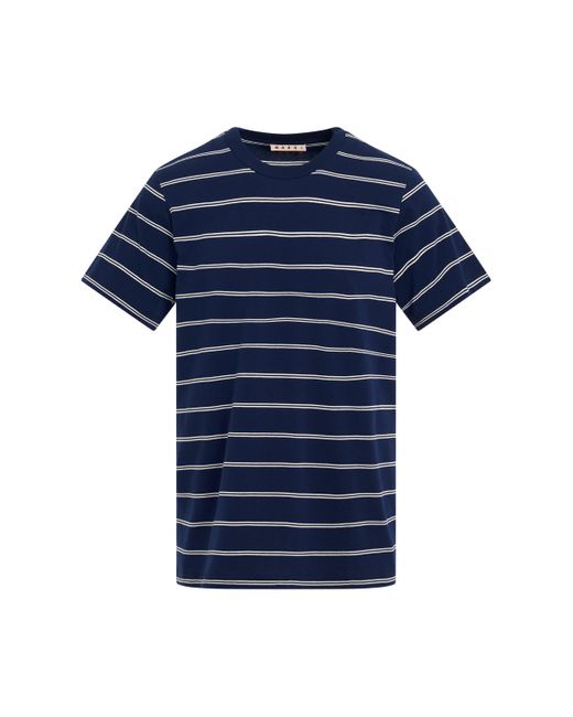 Marni Blue 3 Pack Striped T-Shirts, Round Neck, Short Sleeves, , 100% Cotton for men