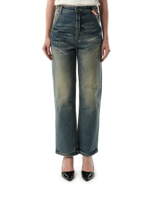 Fax Copy Express Blue Vintage Washed Straight-Cut Jeans